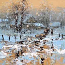 Схема вышивки «первый снег в деревне»