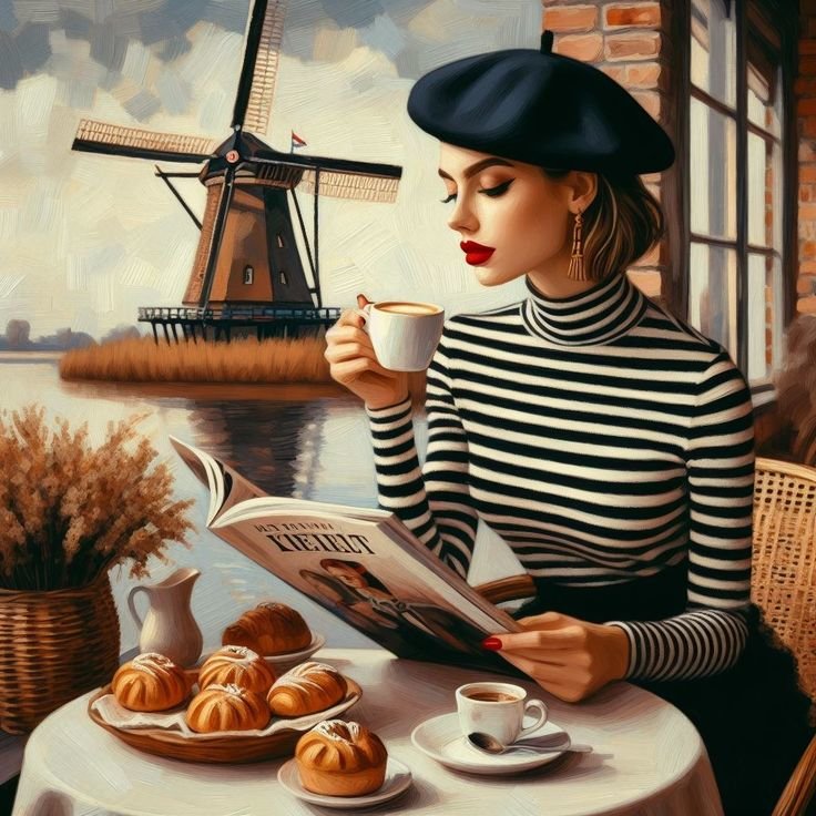 coffee break - девушка, завтрак, париж, осень, листья - оригинал