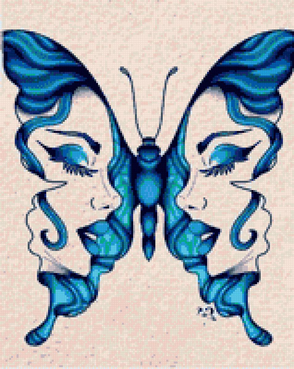 бабочка синяя - лица, бабочка - предпросмотр