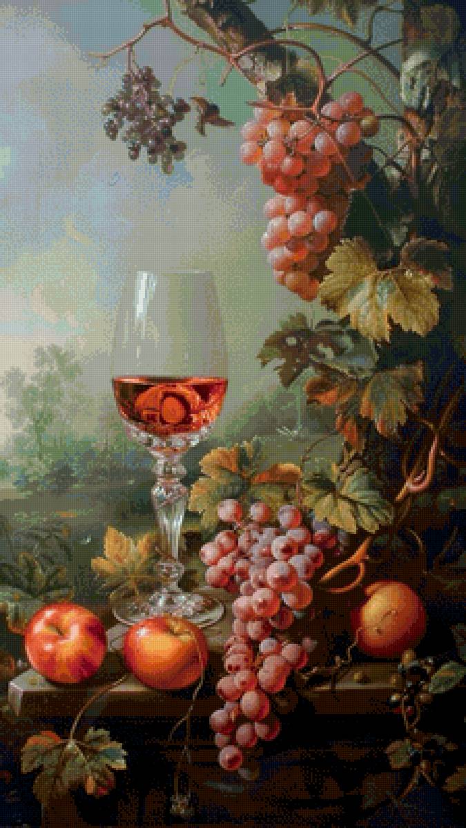 Натюрморт - виноград, яблоки - предпросмотр