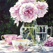 Схема вышивки «Светлые пионы в вазе»