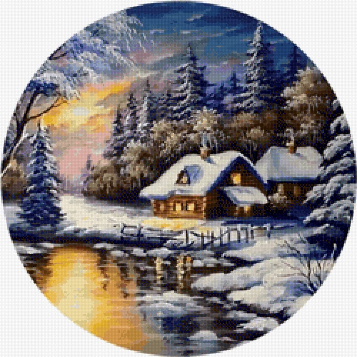 Зимняя ночь - зима снег домик луна - предпросмотр