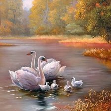 Схема вышивки «Лебединая семья»