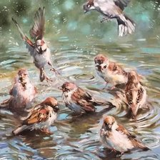 Схема вышивки «воробьи у воды»