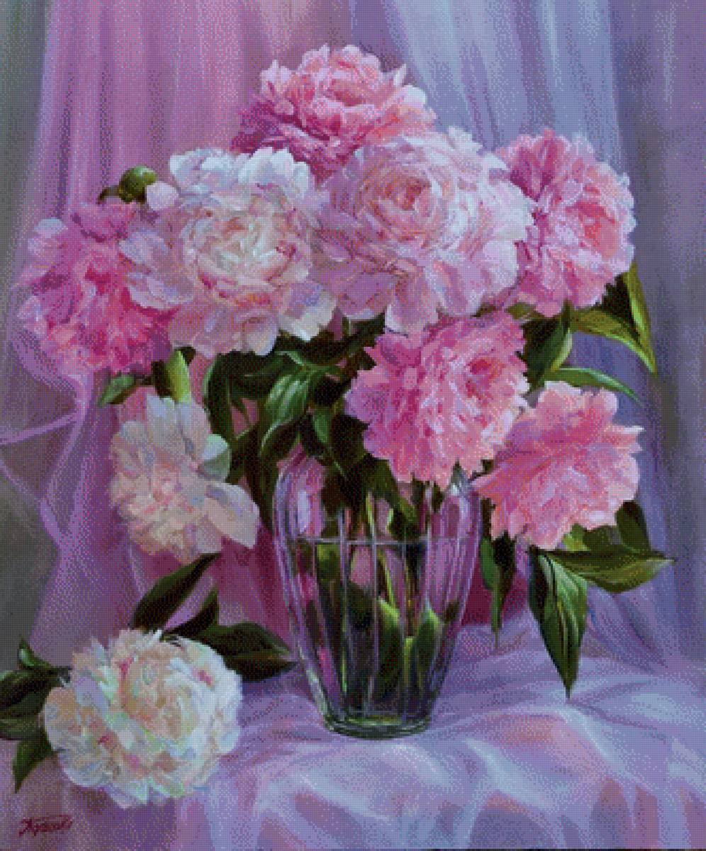 Кольцова_Нежность - цветы, букет, пионы, картина, живопись, натурморт - предпросмотр