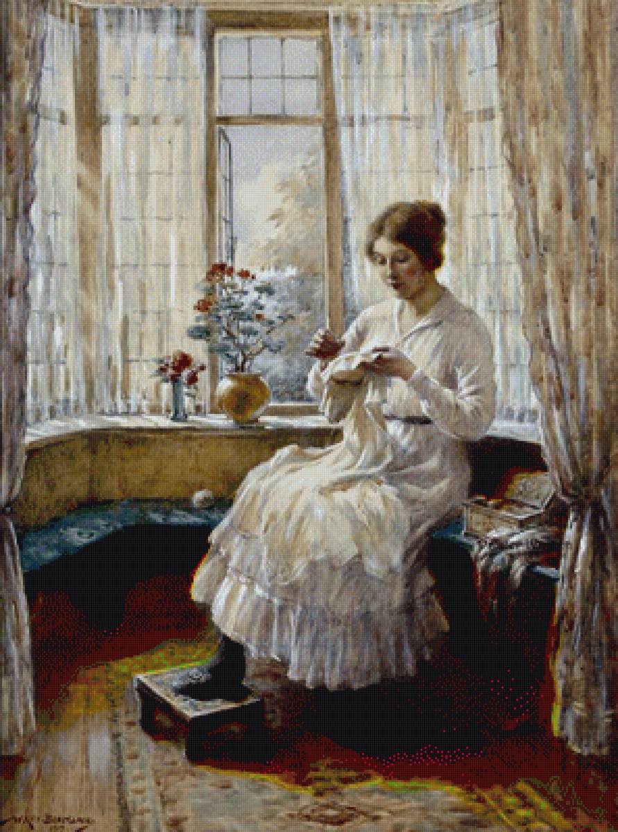 вышивальщица - рукоделие, окно - предпросмотр