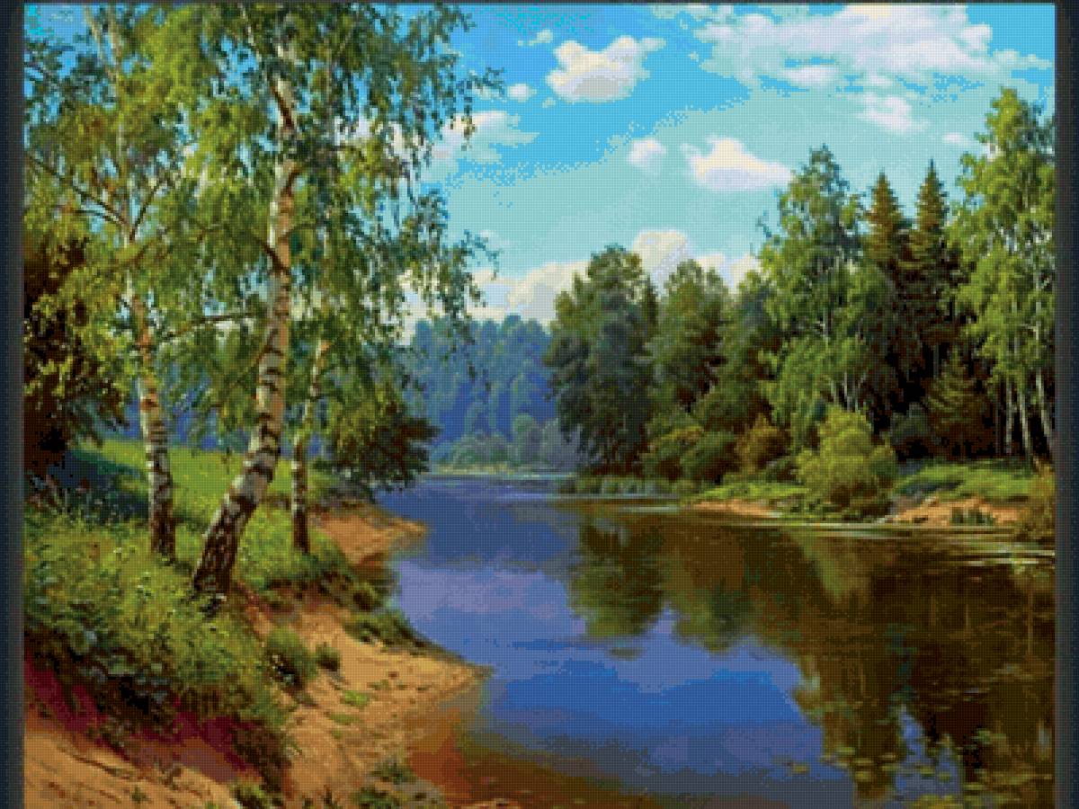 Летний пейзаж - лес, озеро - предпросмотр