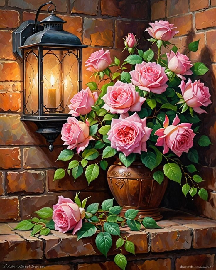 Букет роз - букет, фонарь, ваза, розы, цветы - оригинал