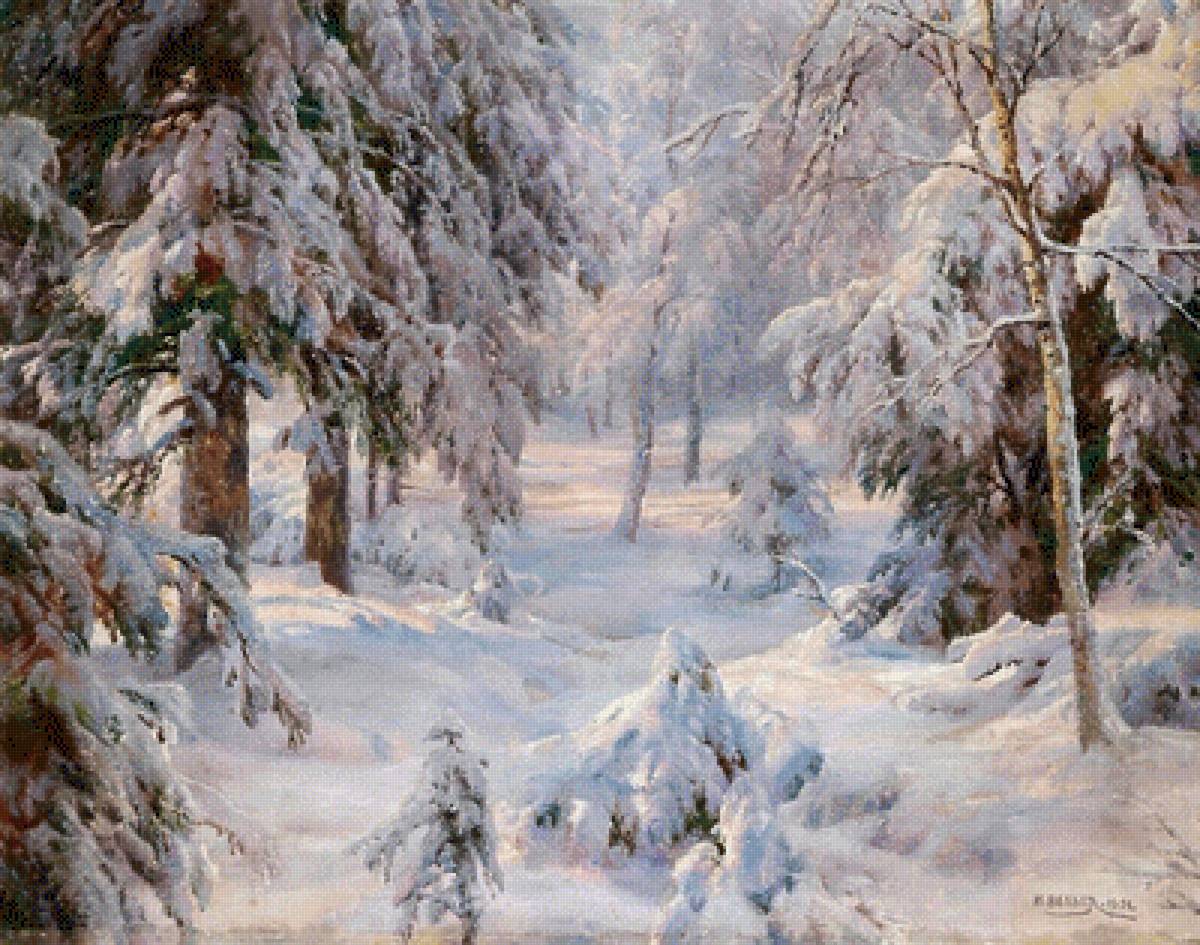 Вельц И.А - ели, снег, птицы, лес, зимний пейзаж, сосны - предпросмотр