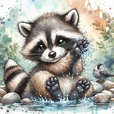 Схема вышивки «Енот-полоскун»