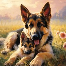 Схема вышивки «Овчарка с щенком»