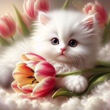 Схема вышивки «Котик с тюльпанами»