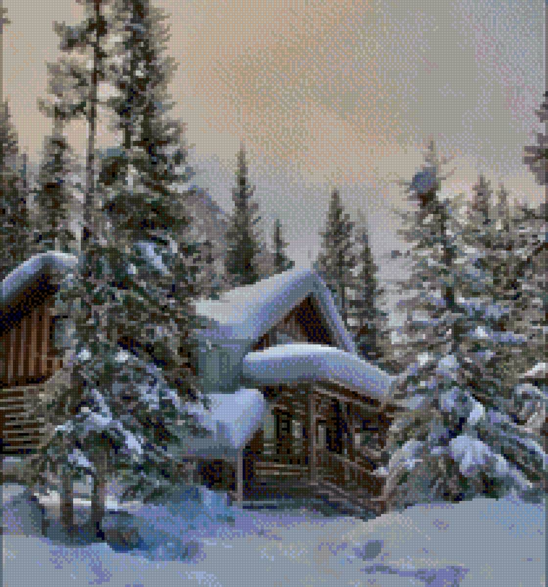 Дом в лесу - лес, снег, дом - предпросмотр