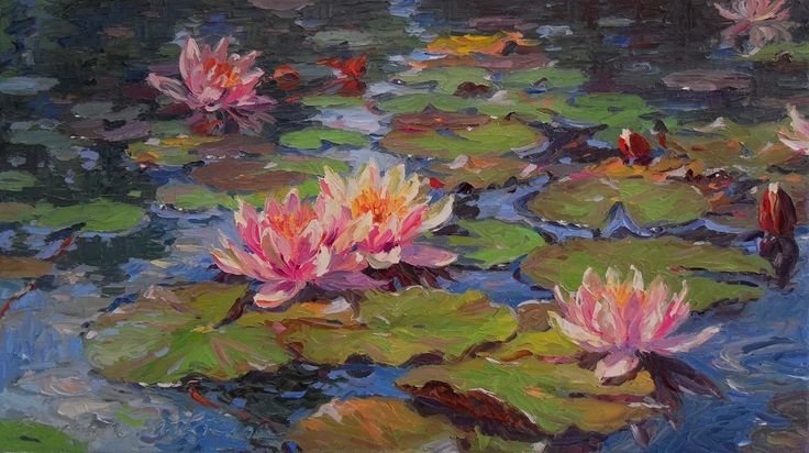 лилии - лето, лилии, цветы, пруд - оригинал