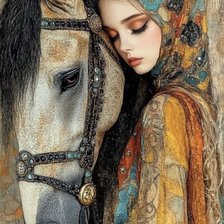 Схема вышивки «Красавица с лошадью»