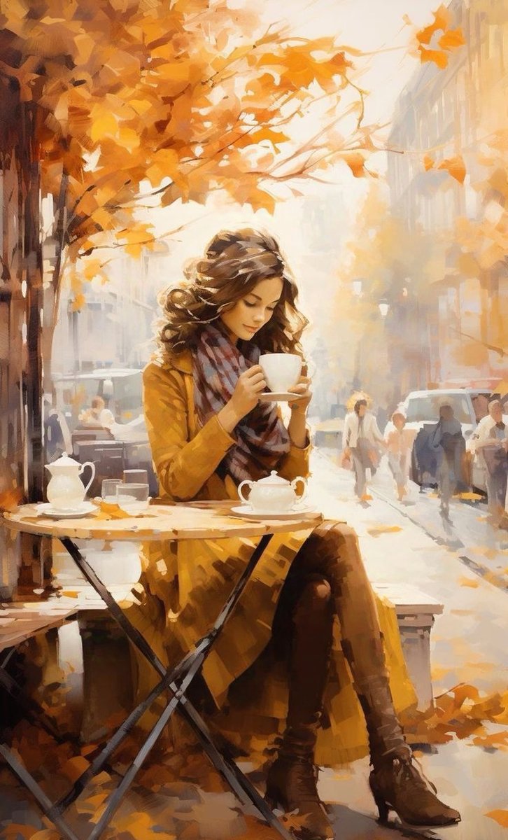 Девушка с кофе - художники - оригинал