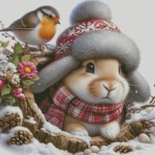 Схема вышивки «Зайчик зимой»