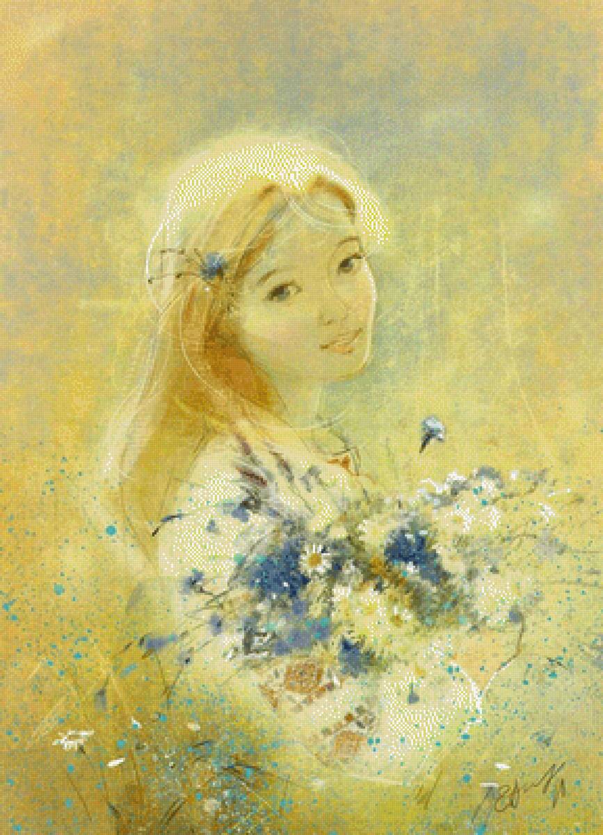 васильки - девушка, цветы - предпросмотр