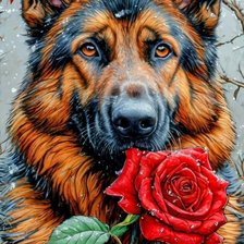Схема вышивки «Овчарка с розой»