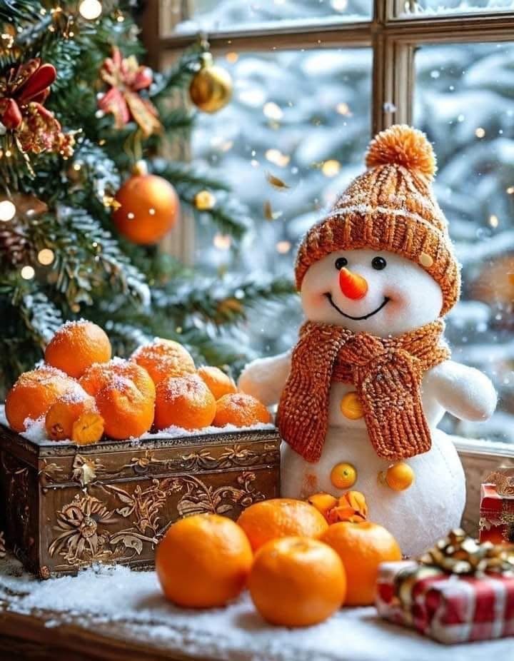 Снеговик⛄ - новый год, снеговик, мандарины - оригинал