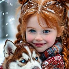 Схема вышивки «Хаски и девочка»