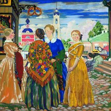 Схема вышивки «Купчихи в Кинешме. Кустодиев»