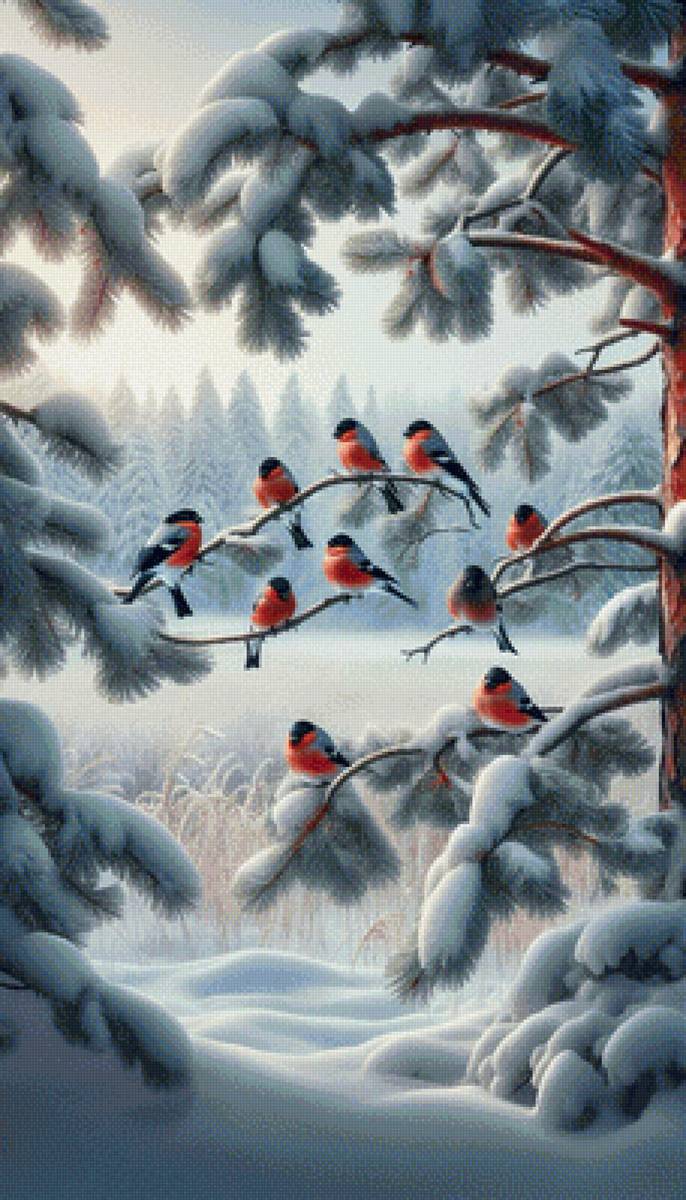 Снегири - зима, снегири - предпросмотр