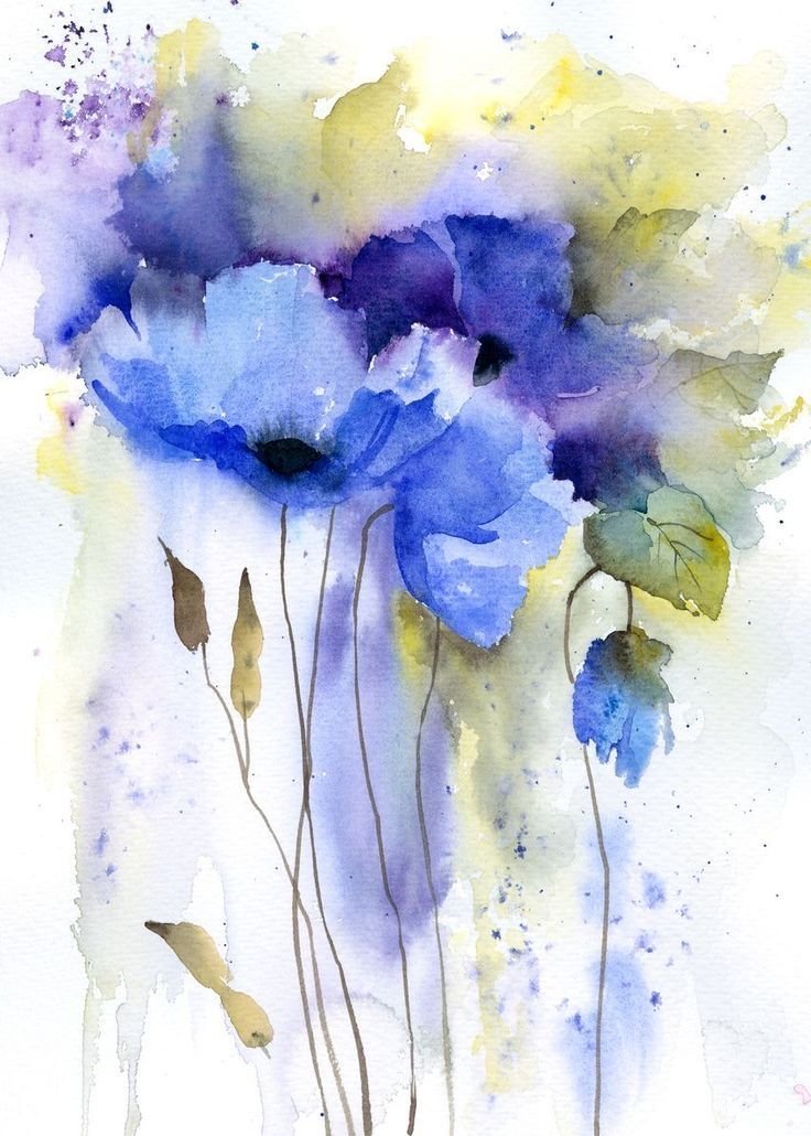 Акварельная нежность - вышивка крестиком, акварель, цветы, абстракция, синий - оригинал