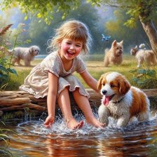 Схема вышивки «девочка с собакой»