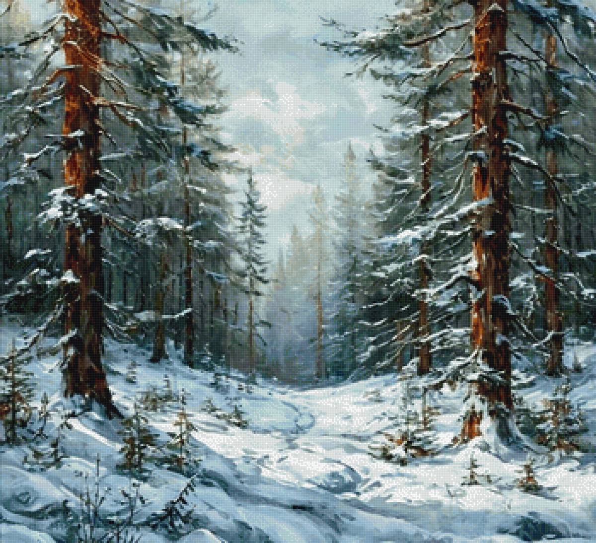 Зимний лес - деревья, зима, снег, пейзаж - предпросмотр