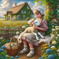 Схема вышивки «Девочка с ягненком»