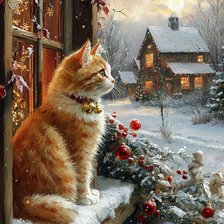 Схема вышивки «Кот на окне»