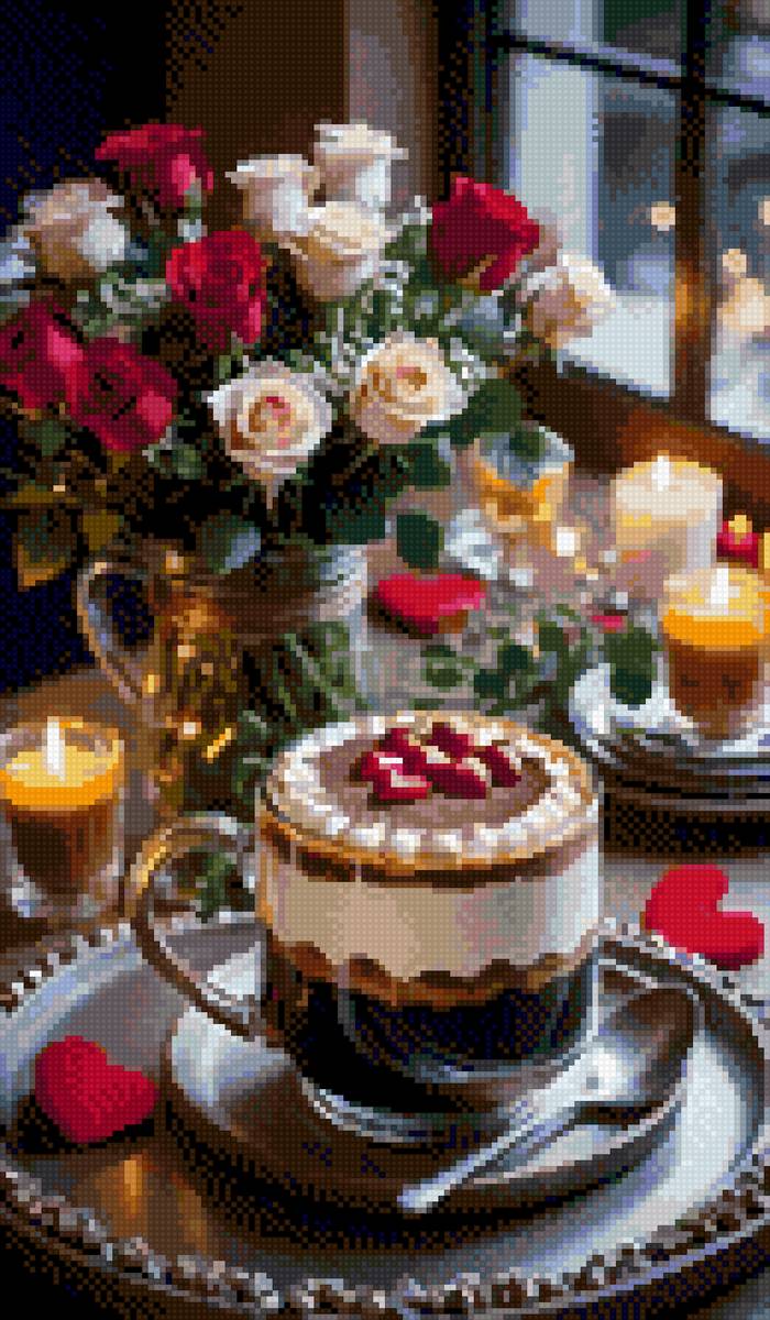 Кофе латте - розы, утро, кофе - предпросмотр