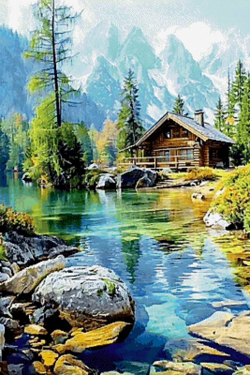 Пейзаж - дом, природа, горы, озеро - предпросмотр