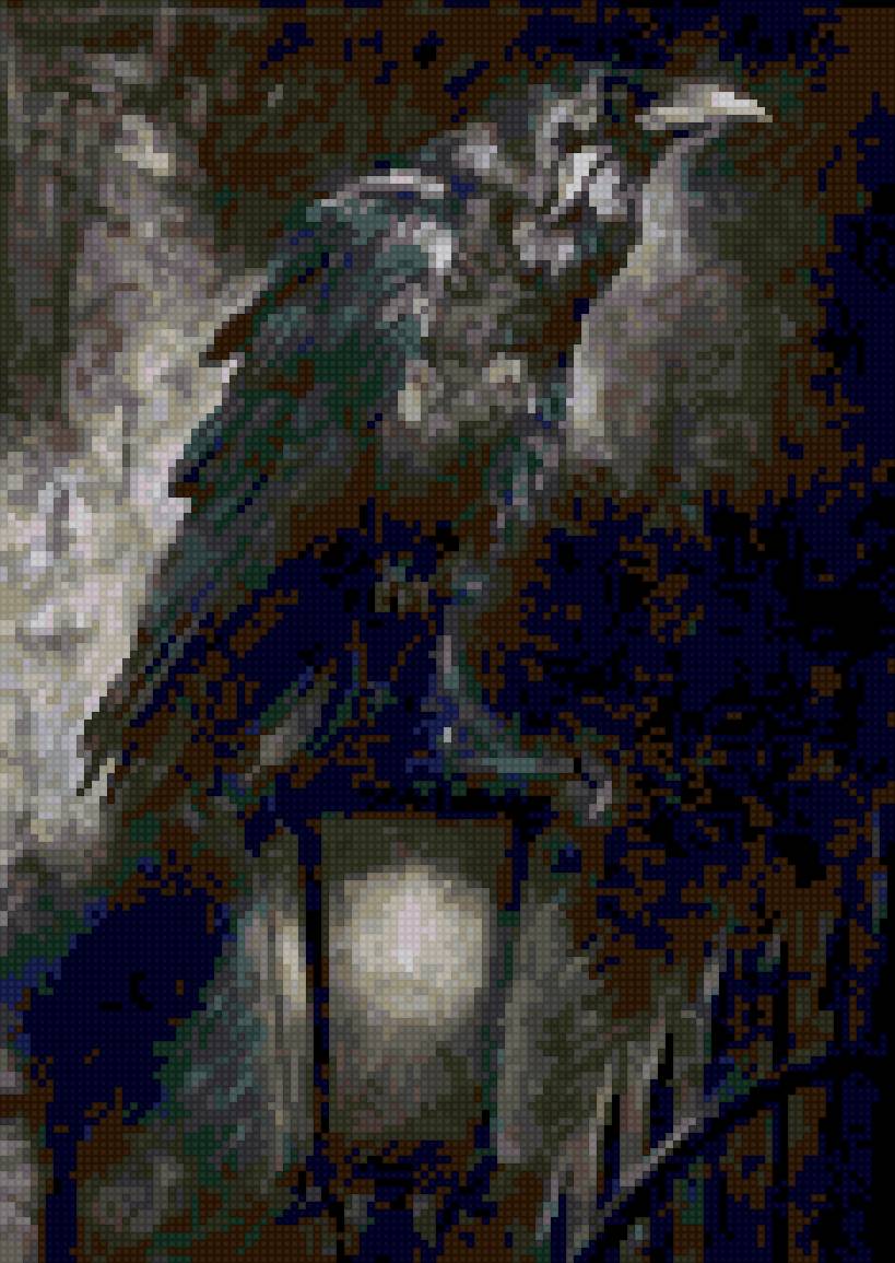 Чёрный ворон - дождь, ворон, фонарь, птицы - предпросмотр