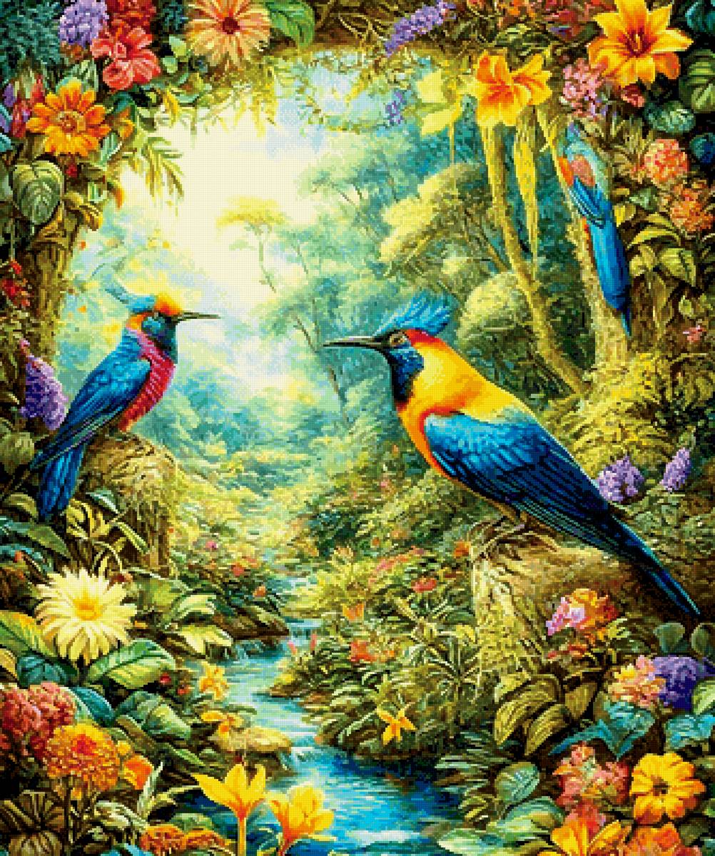 Райский сад - цветы, сад, птицы - предпросмотр