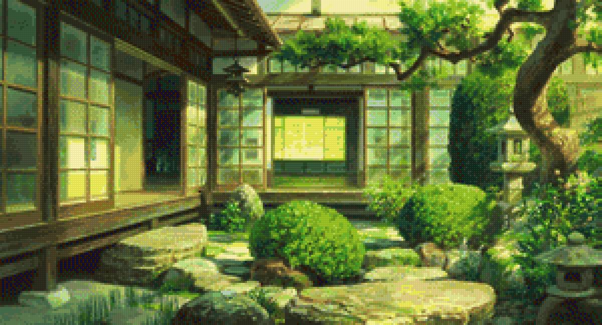 Японский сад - японский сад, сад, аниме, пейзаж - предпросмотр