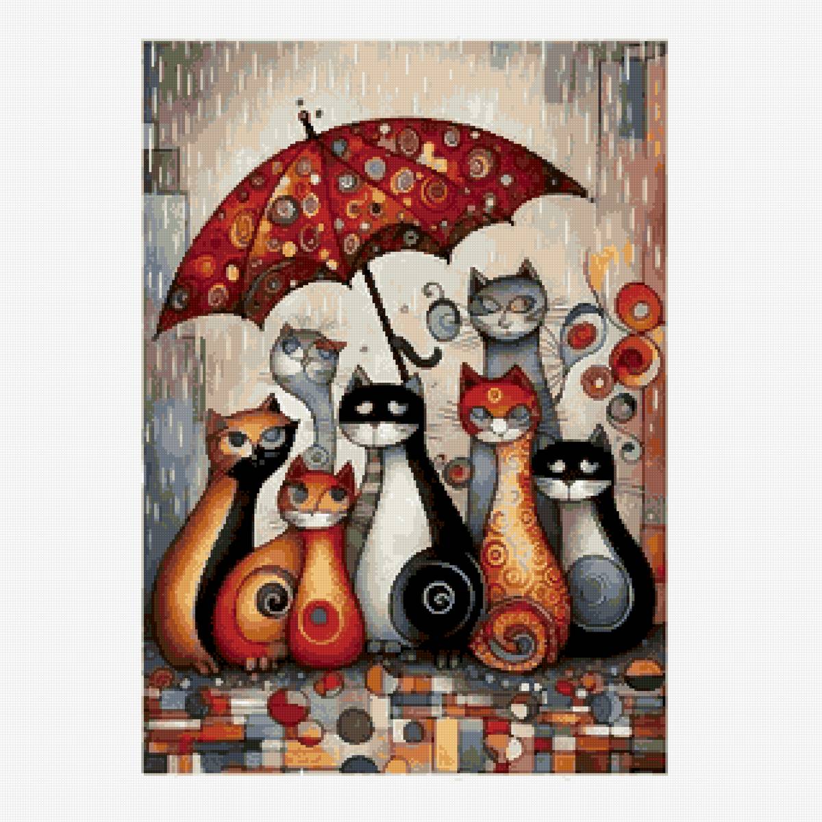 Коты под зонтиком - под зонтиком, кошки, под дождем, коты - предпросмотр