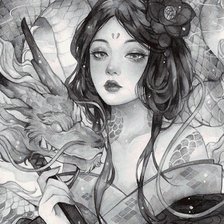 Схема вышивки «Dragon Spirit (Black and White)»