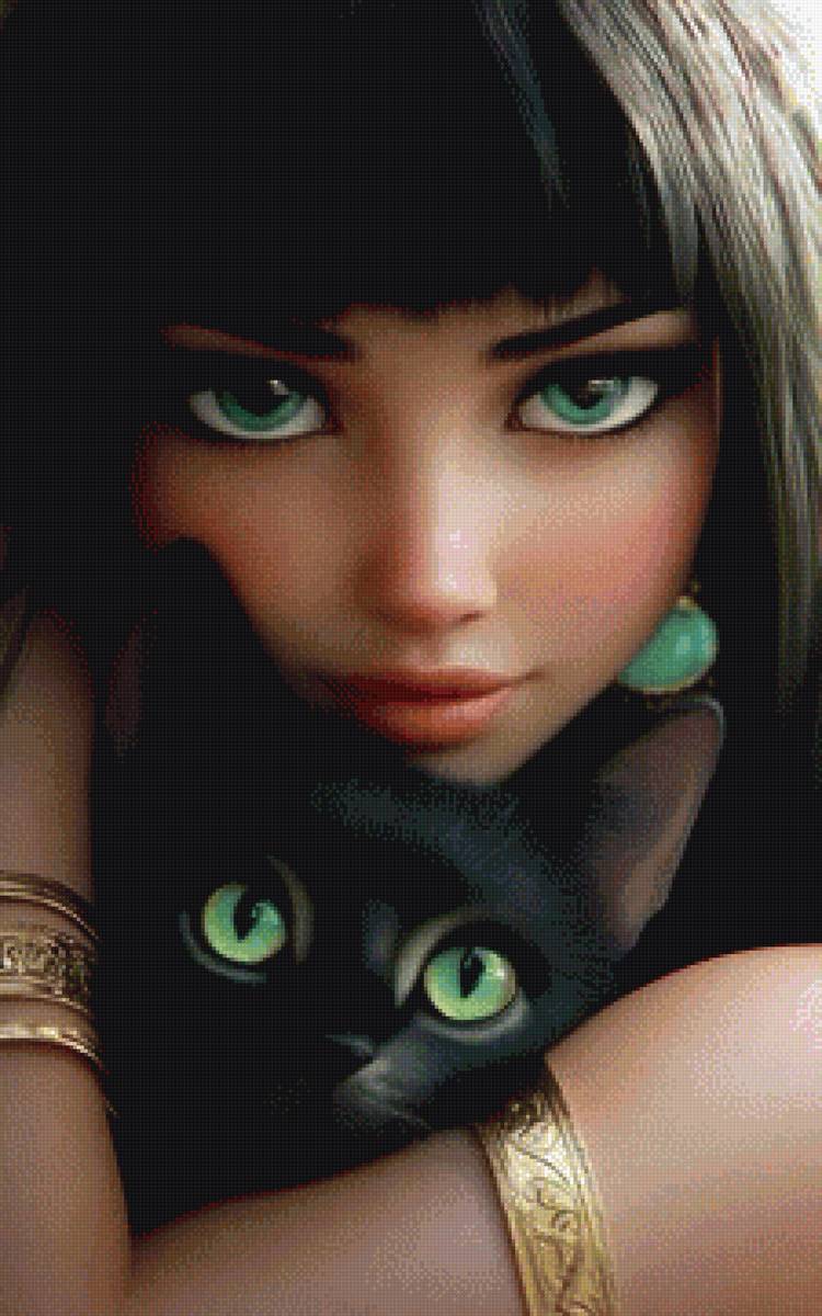 №2859946 - зеленые глаза, черная кошка, изумруд - предпросмотр