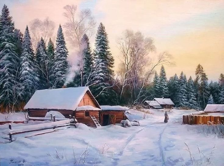 Зимняя деревня. Владимир Палачев - русские художники - оригинал