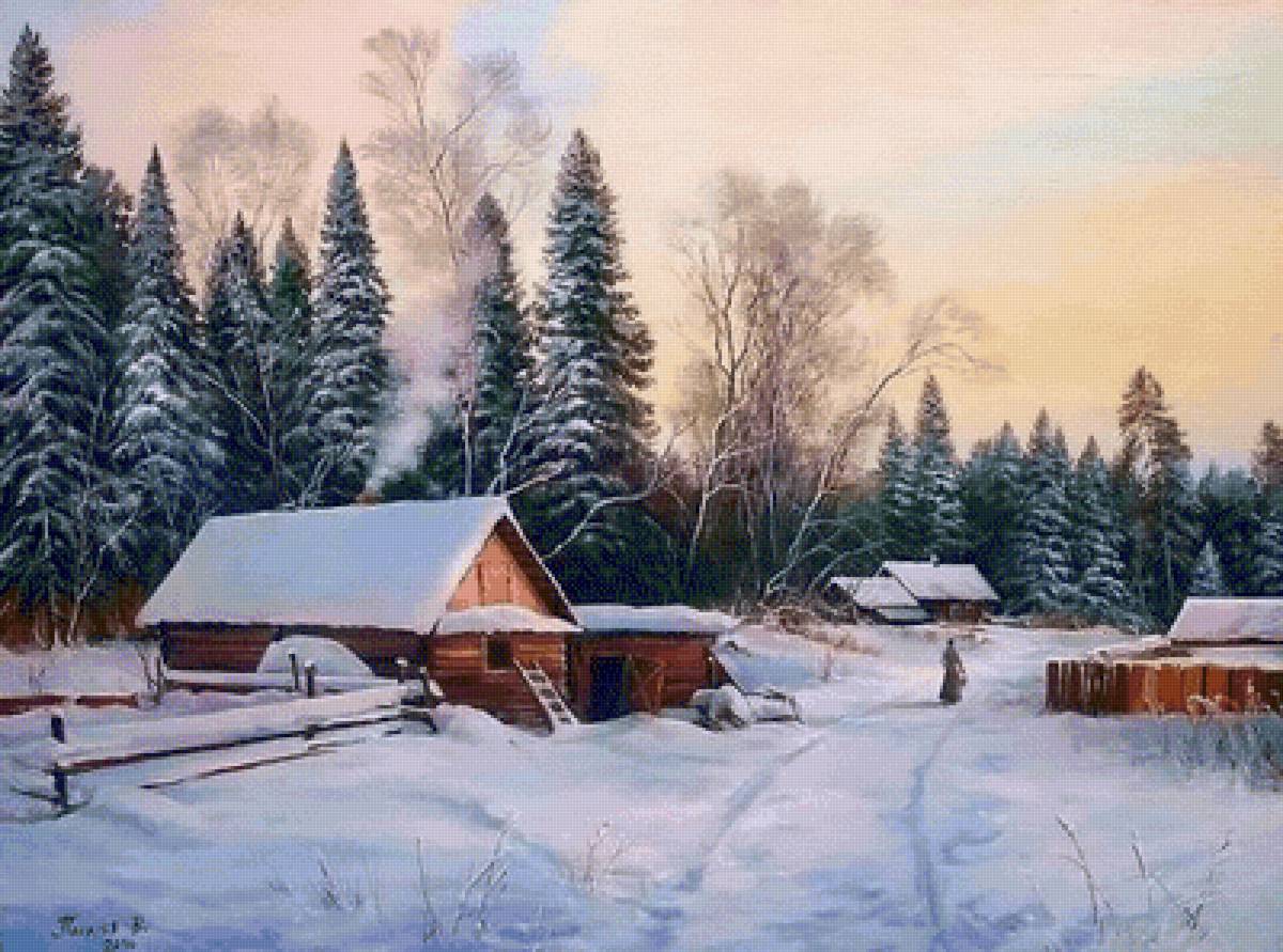 Зимняя деревня. Владимир Палачев - русские художники - предпросмотр