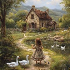 Схема вышивки «child feeding ducks»