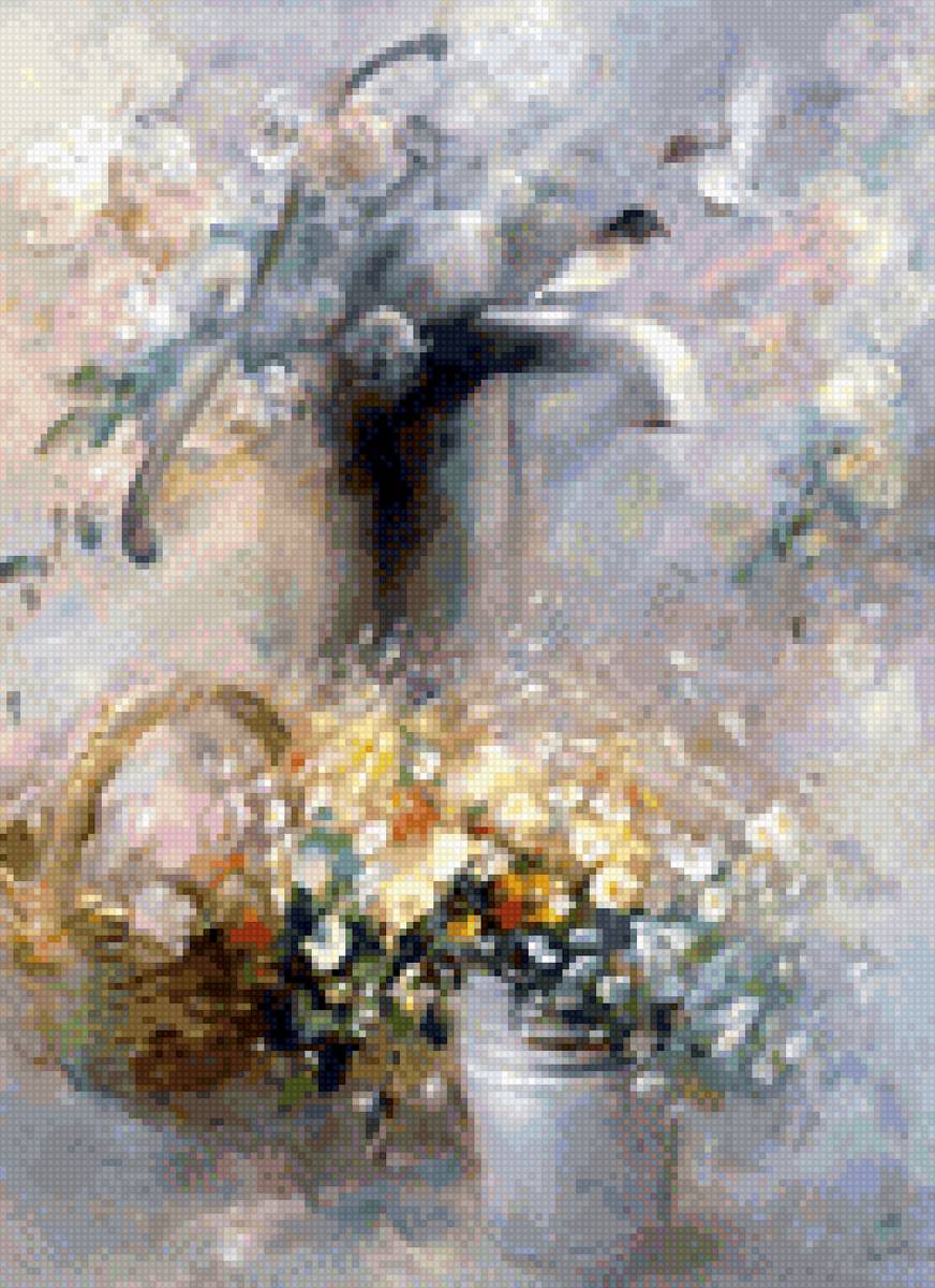 птицы и цветы акварель - предпросмотр