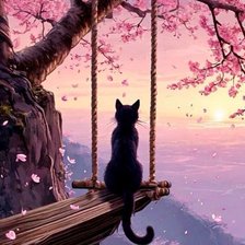 Схема вышивки «Котик и рассвет»