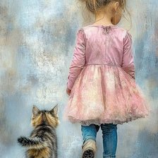 Схема вышивки «Пара девочка и кот»