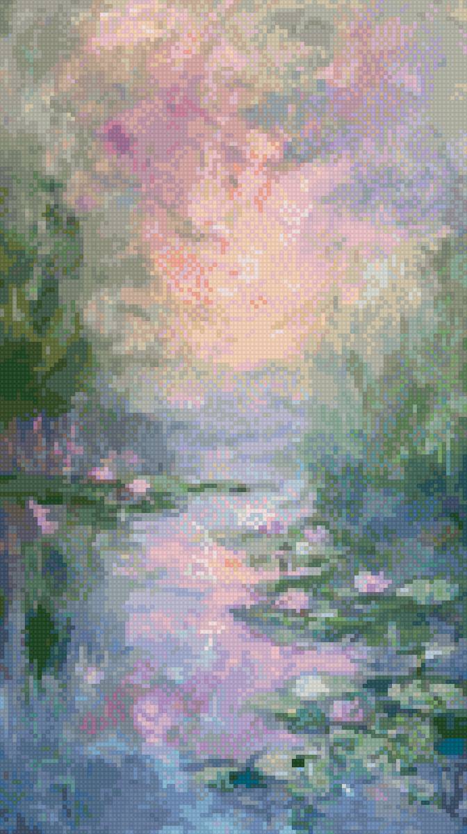 Пруд - розовое, вода, пейзаж, пруд - предпросмотр