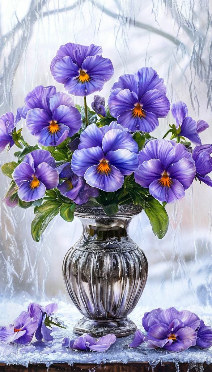 Букет анютиных глазок - ваза, анютины глазки, букет, цветы - оригинал