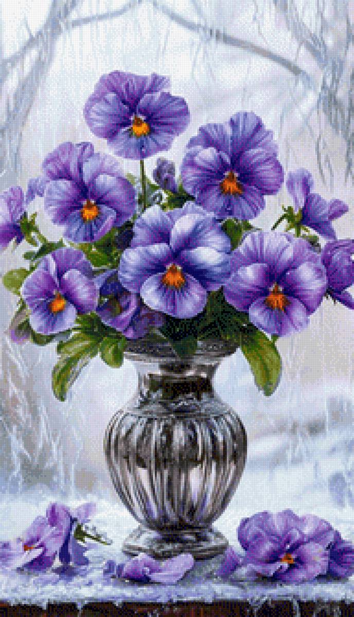 Букет анютиных глазок - анютины глазки, букет, цветы, ваза - предпросмотр