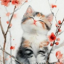 Схема вышивки «Котик на ветке»